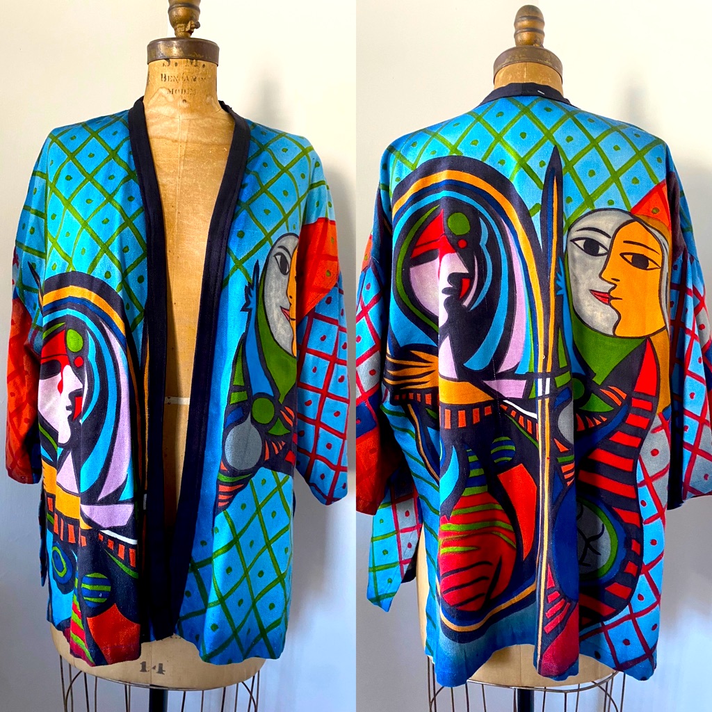 Dilemma Ny Brand Vintage 1980s Silk Kimono Picasso Style Print